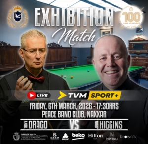 John Higgins u Tony Drago f’Logħba Storika f’Malta ġewwa Palazzo Vittorja