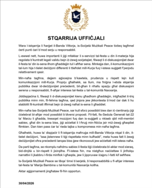 Stqarrija Uffiċjali għal dak pubblikat mill-Banda Vittorja 