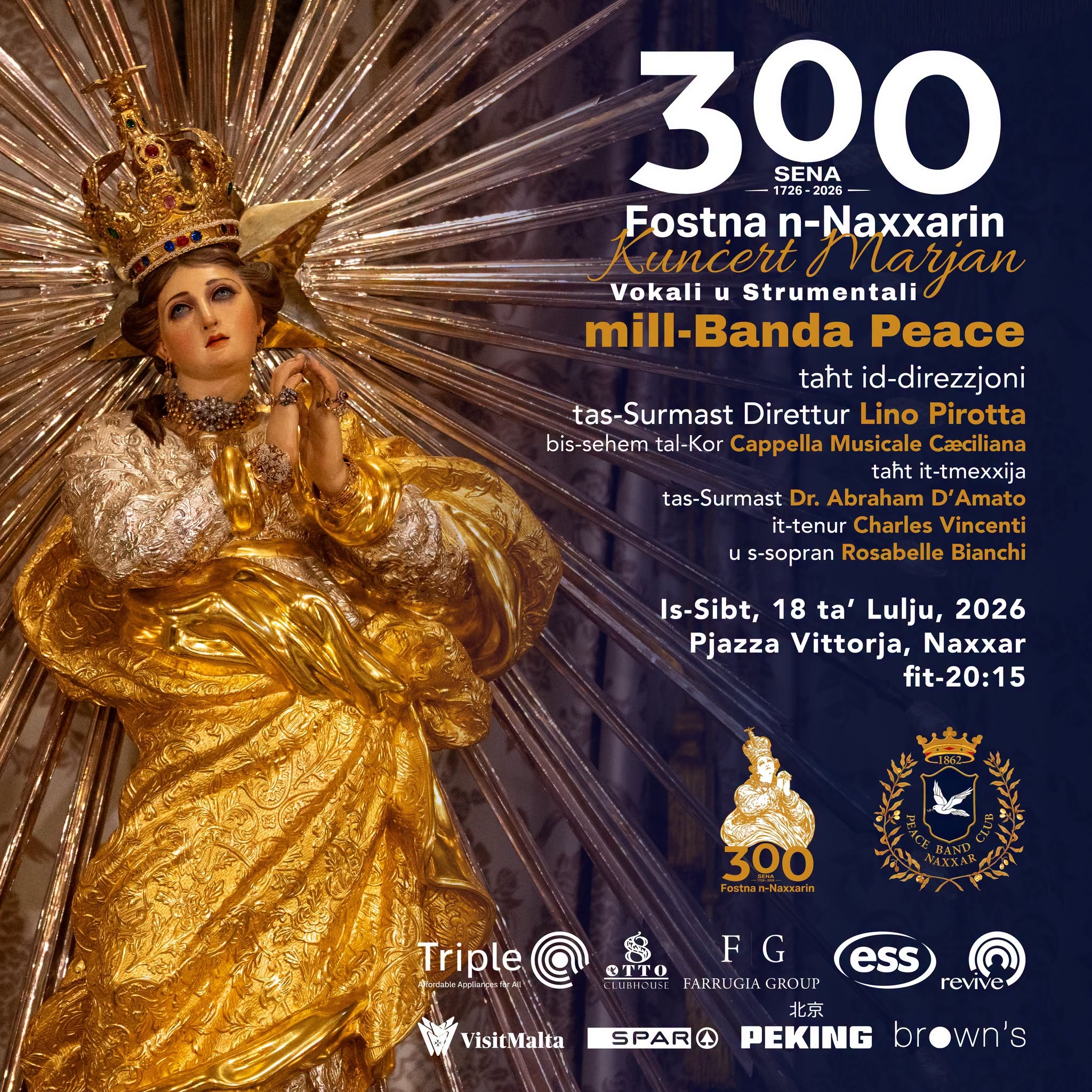 Kunċert Storiku f’Għeluq it-300 Sena mill-Wasla tal-Istatwa Titulari fin-Naxxar